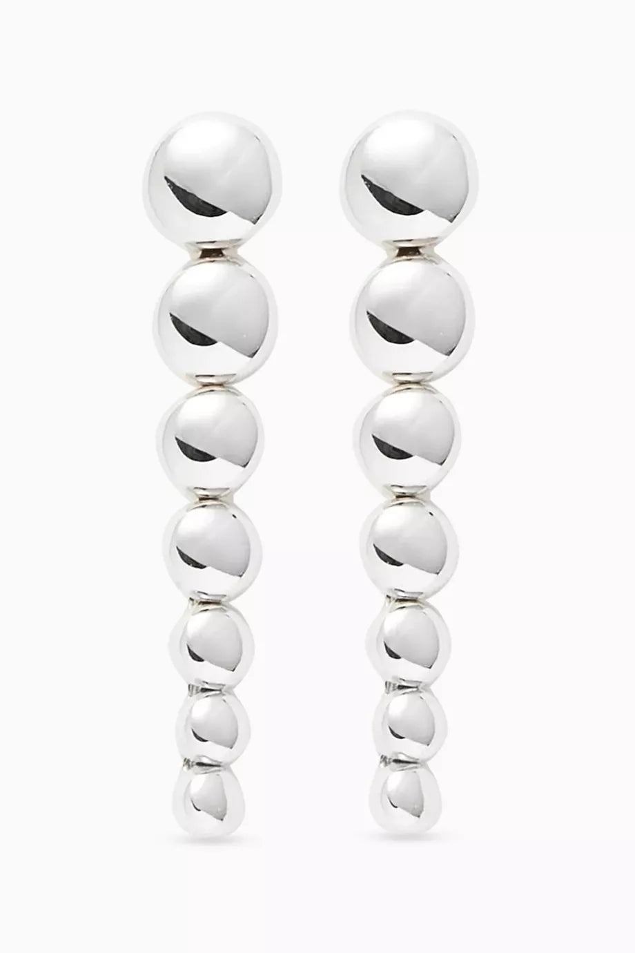 Articulated Beaded Stud Drop Earrings in Rhodium-plated Recycled Sterling Silver