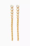 Articulated Beaded Stone Long Drop Stud Earrings in 18kt Recycled Gold-plated Vermeil