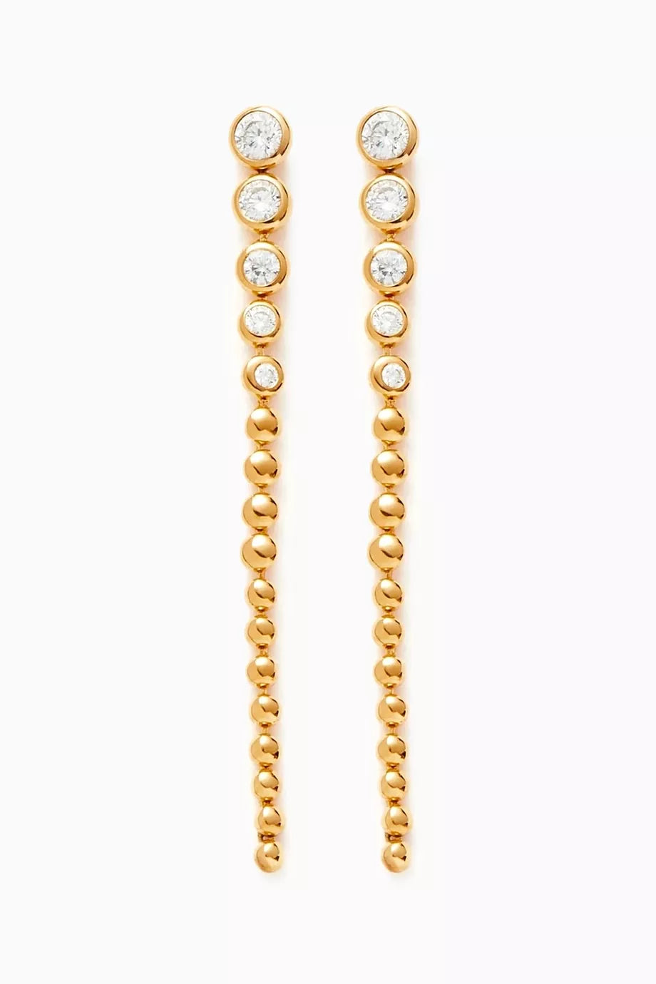Articulated Beaded Stone Long Drop Stud Earrings in 18kt Recycled Gold-plated Vermeil