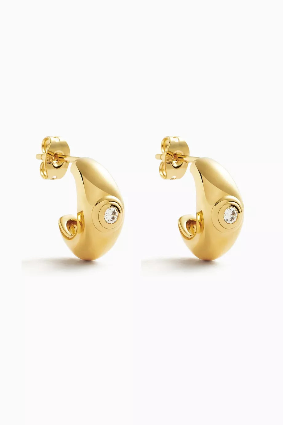 Enamel & Stone Dome Mini Hoop Earrings in 18kt Recycled Gold-plated Brass