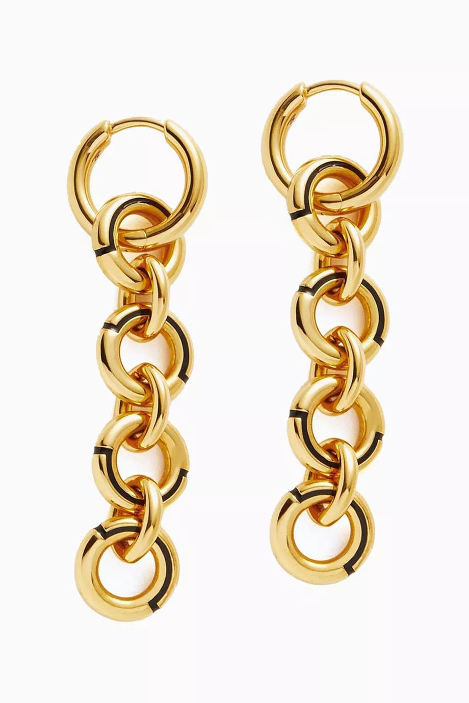 Enamel Byline Link Drop Hoop Earrings in 18kt Recycled Gold-plated Vermeil