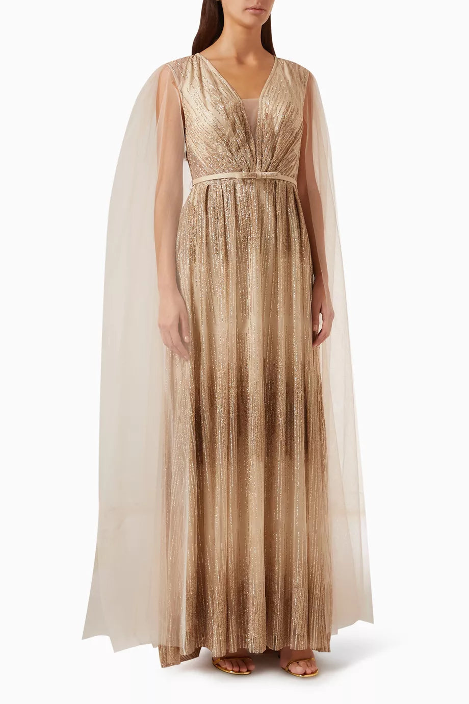 Beaded Maxi Dress in Tulle & Silk