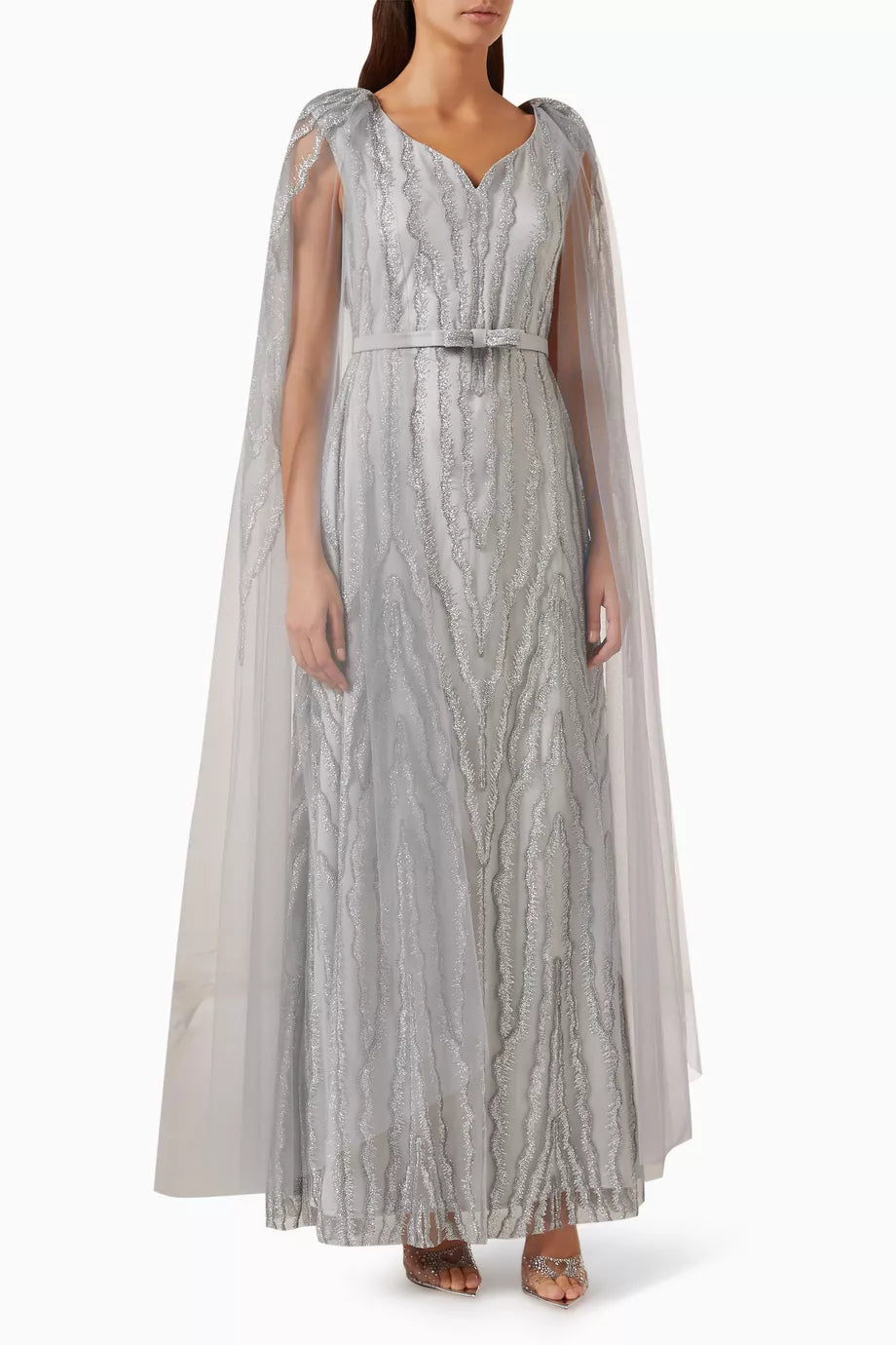 Beaded Maxi Dress in Tulle & Silk