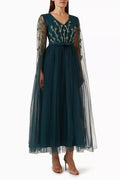 Bead-embellished Maxi Dress in Tulle & Crepe
