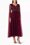Bead-embellished Maxi Dress in Tulle & Crepe