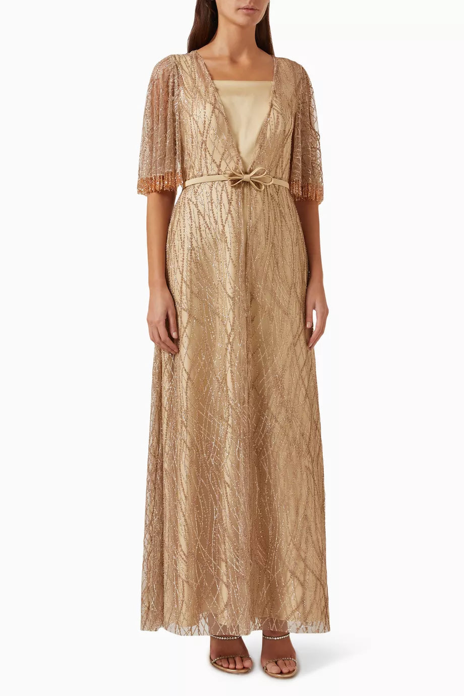 Beaded Detachable Maxi Dress in Tulle & Silk