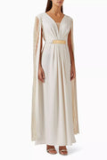 Beaded Elongated Sleeve Maxi Dress in Silk