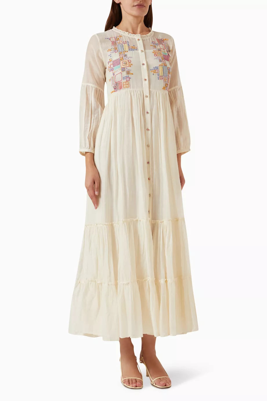 Fanny23 Embroidered Maxi Dress in Cotton-silk