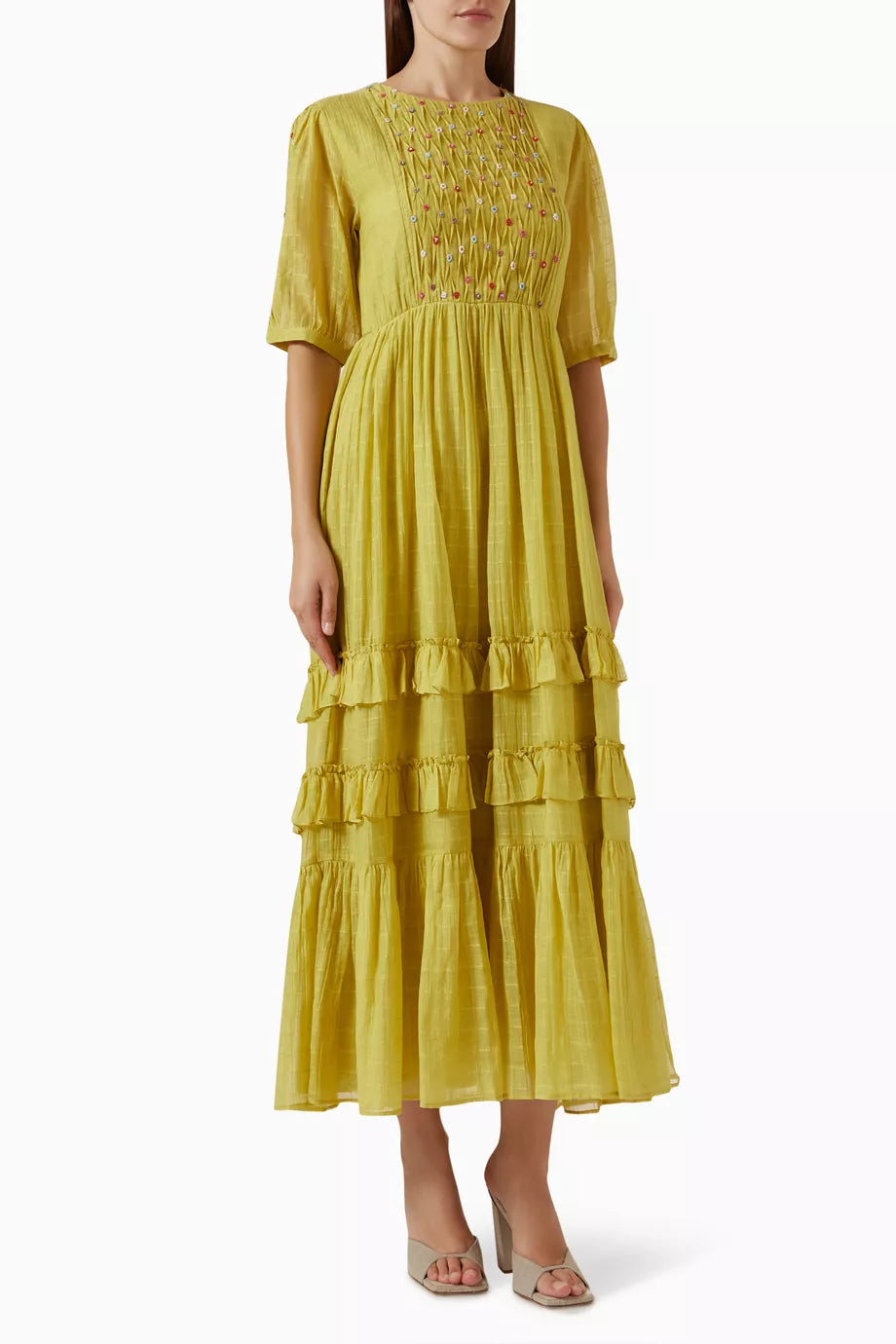 Grape Checkered Maxi Dress in Cotton-silk