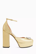 Double G Platform Pumps in Metallic Leather