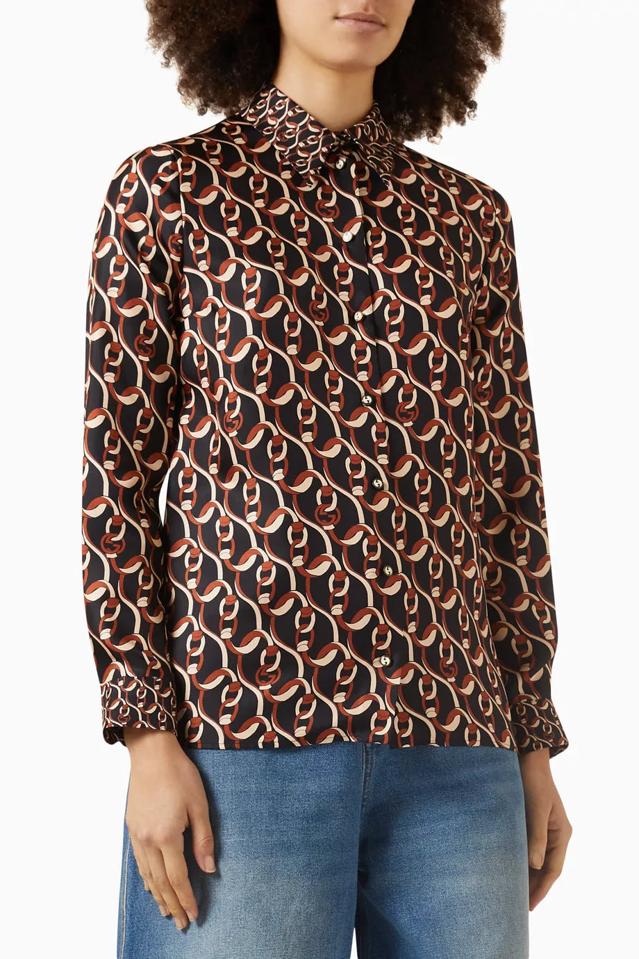 Interlocking G Chain-print Shirt in Silk