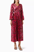 Floral-print Pleated Midi Dress in Satin