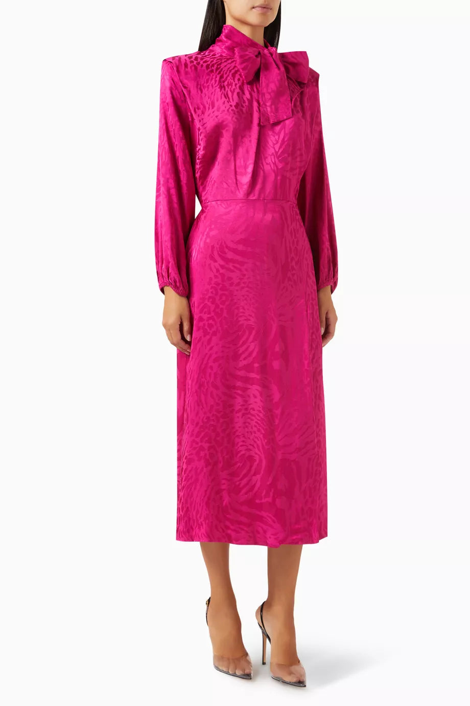 Bow-tie Midi Dress in Satin-jacquard