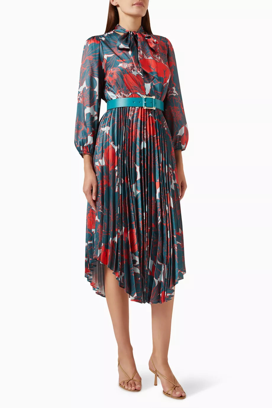 Pleated Midi Dress in Satin