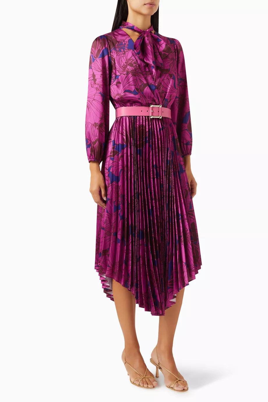 Pleated Midi Dress in Satin