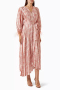 Printed Wrap Midi Dress in Satin