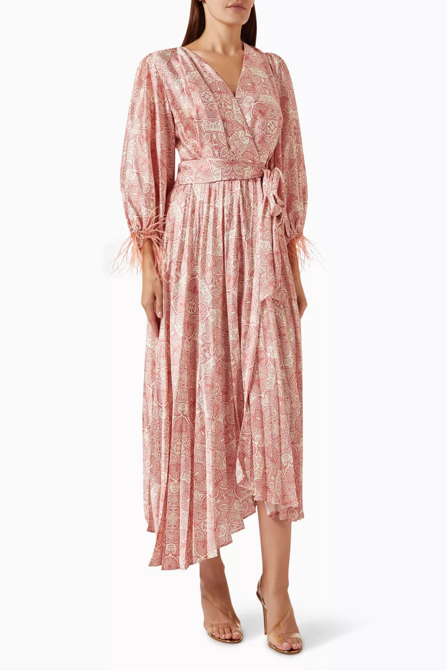 Printed Wrap Midi Dress in Satin