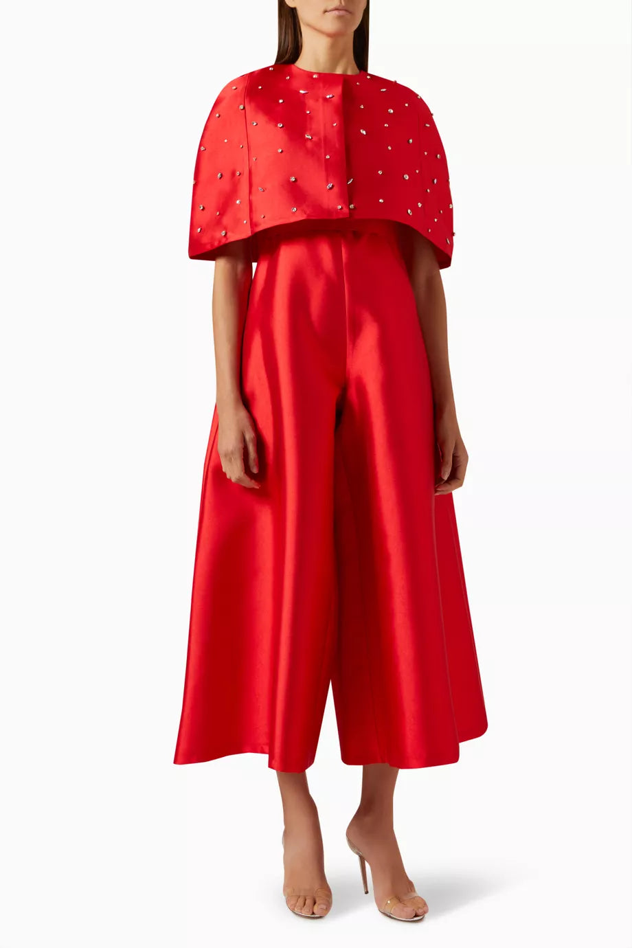 Crystal-embellished Jumpsuit & Cape Set in Brocade
