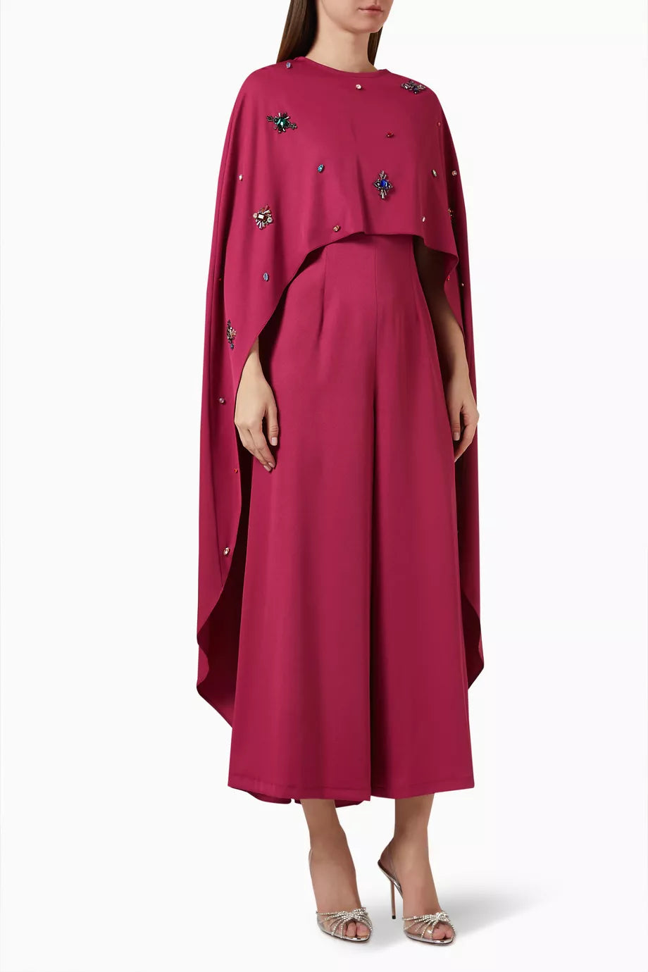 Embellished Cape & Jumpsuit Set in Stretch-crepe
