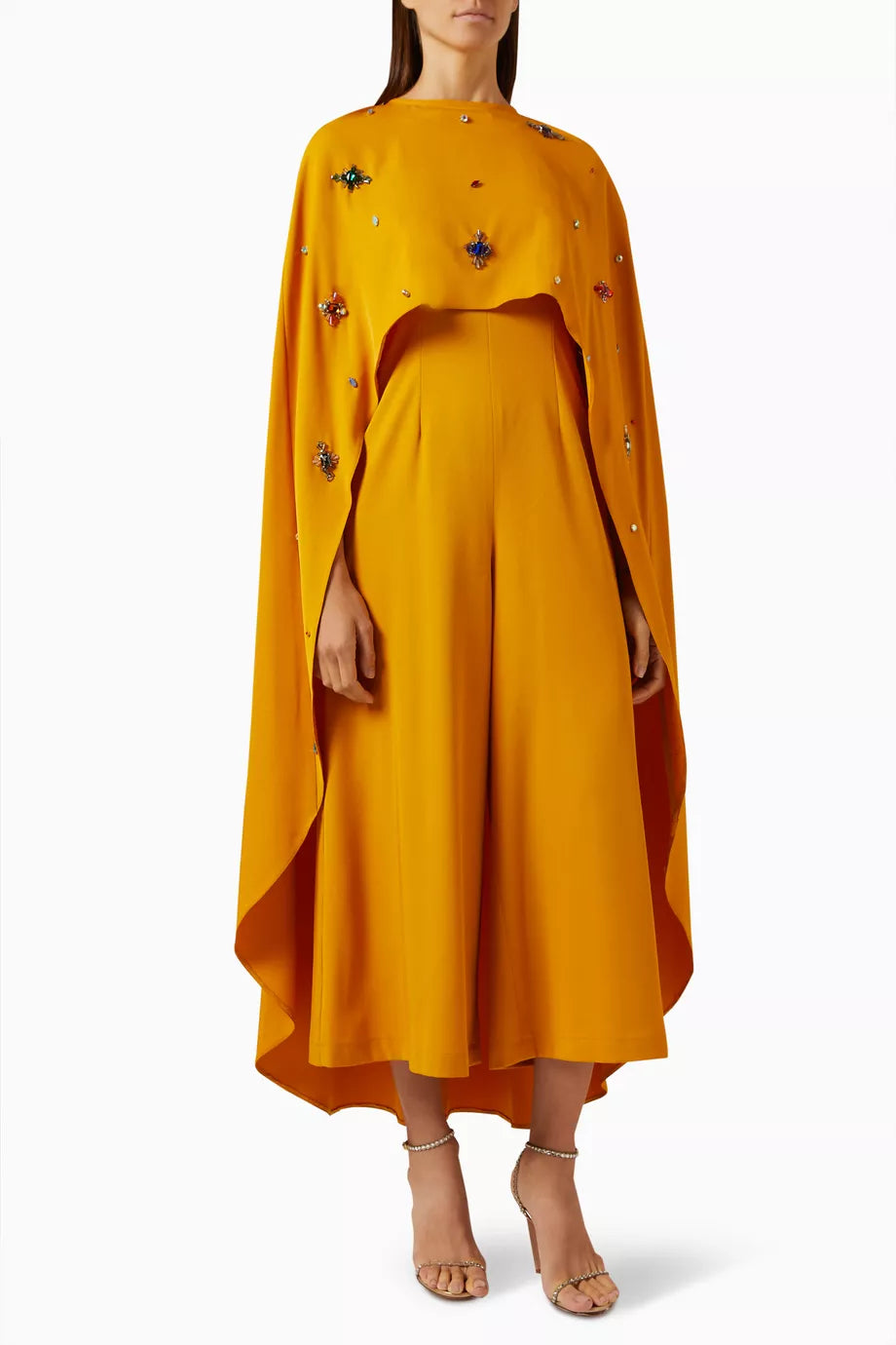 Embellished Cape & Jumpsuit Set in Stretch-crepe