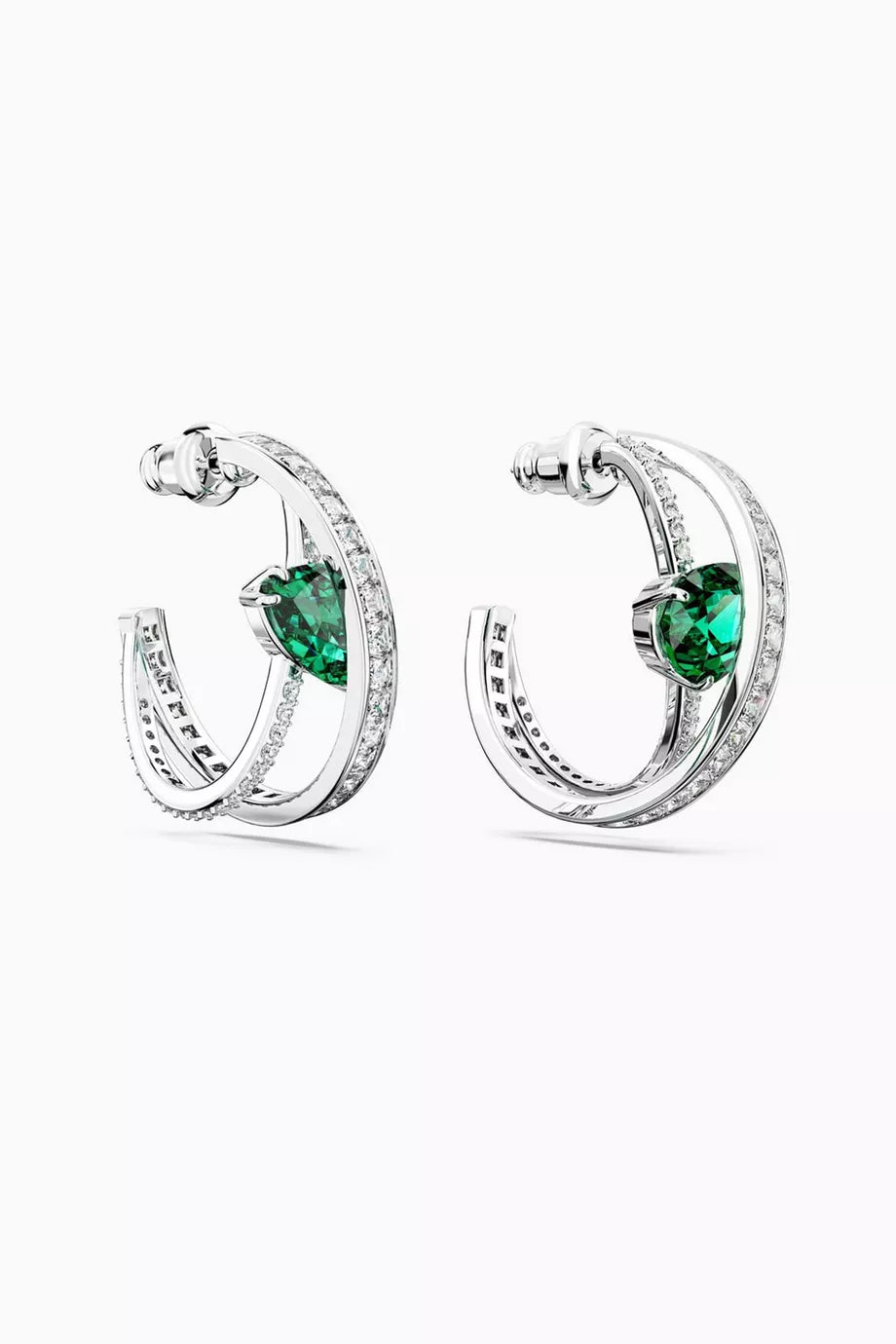 Hyperbola Crystal Hoop Earrings in Rhodium-plated Metal