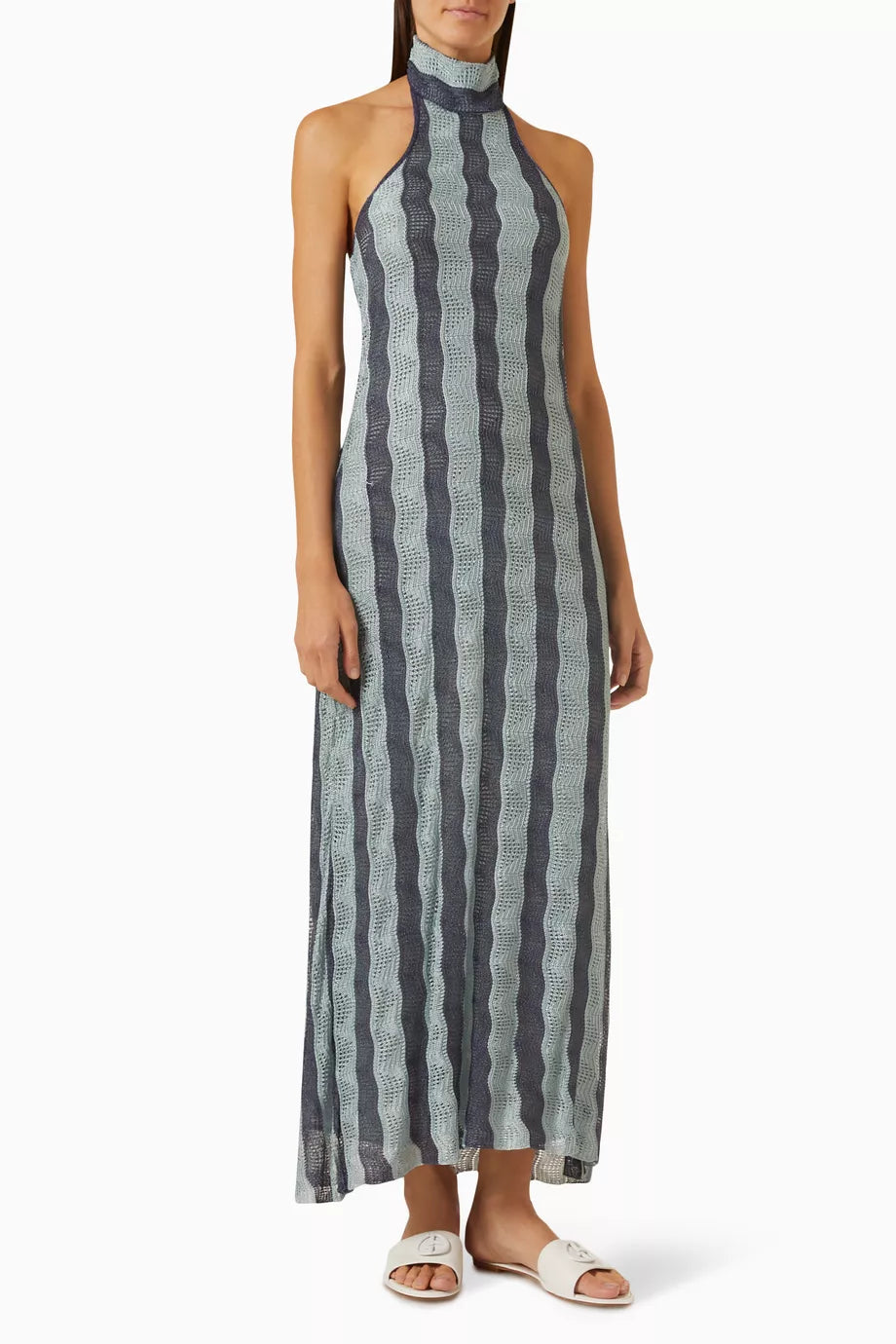 Love Capsule Halterneck Maxi Dress in Striped Macrame