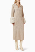 Fox-fur Cuff Dress in Cable-knit