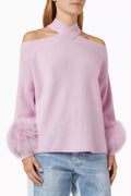 Fox-fur Cuff Halterneck Sweater in Wool-knit