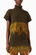 Feather-trim Crop Top in Cotton Knit