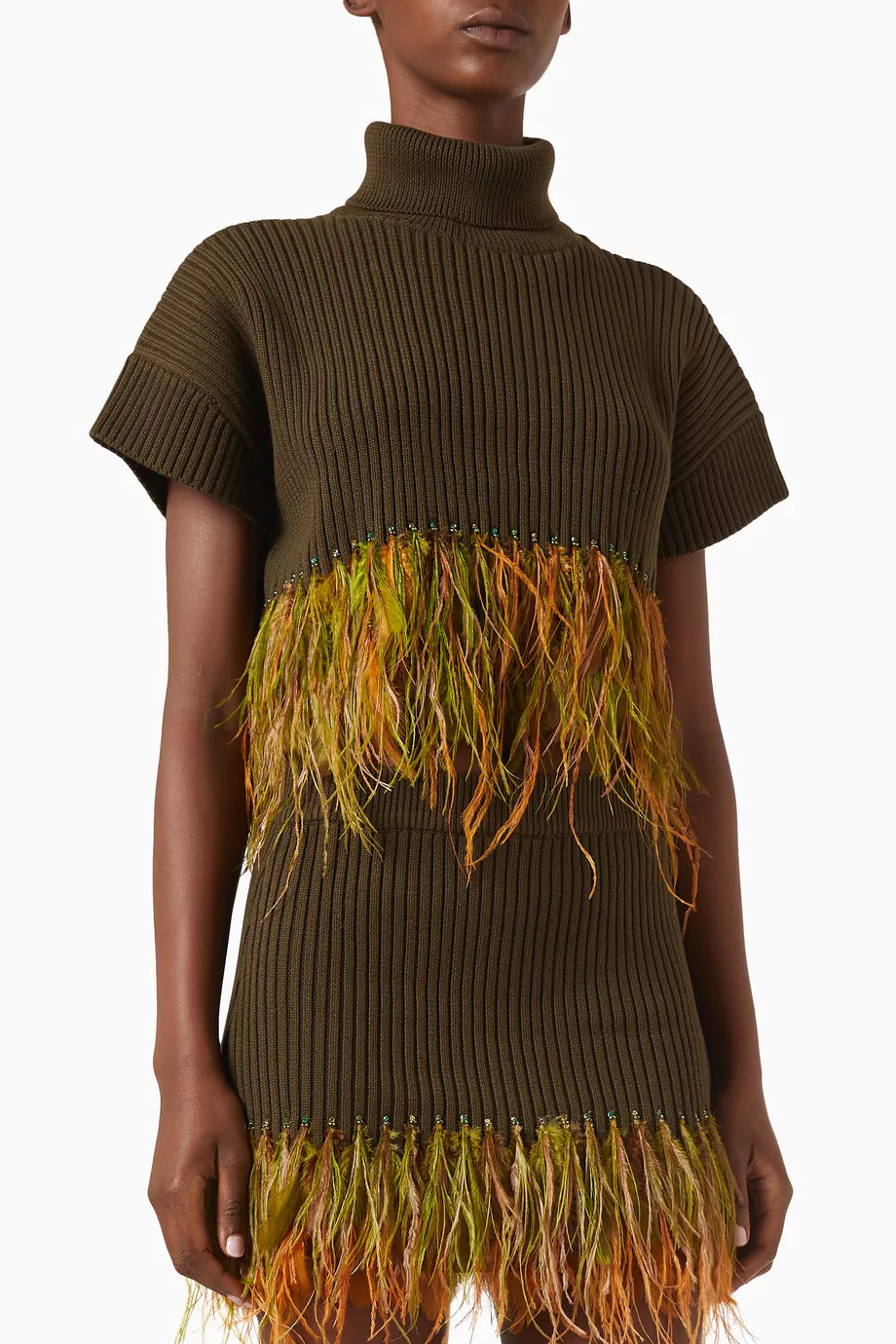Feather-trim Crop Top in Cotton Knit