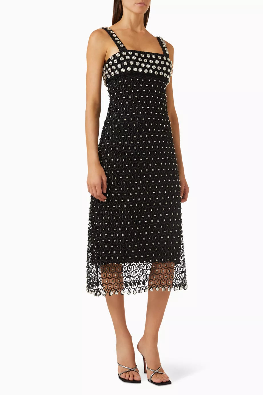 Kelilah Embellished Midi Dress in Crochet-knit