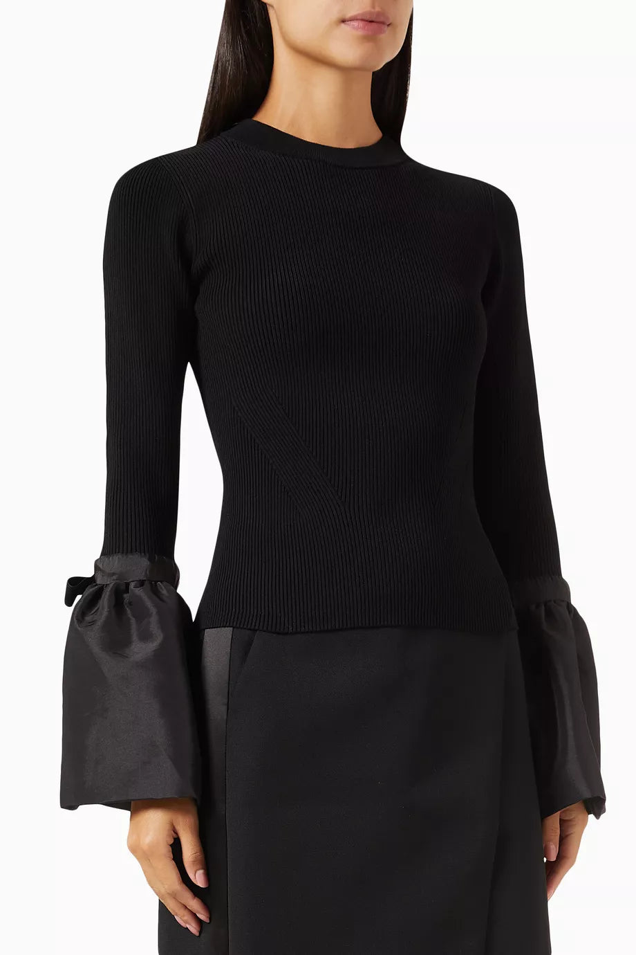 Agata Flare-sleeve Top in Ribbed-knit