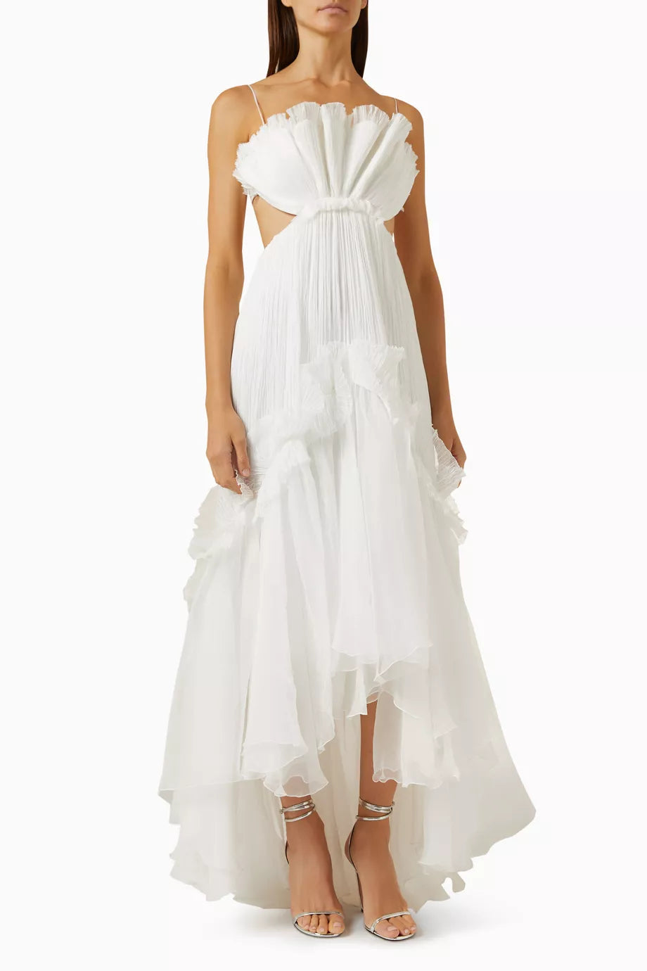 Azora Ruffle Maxi Dress in Silk Mousseline