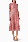 High Neck Embroidered Midi Dress