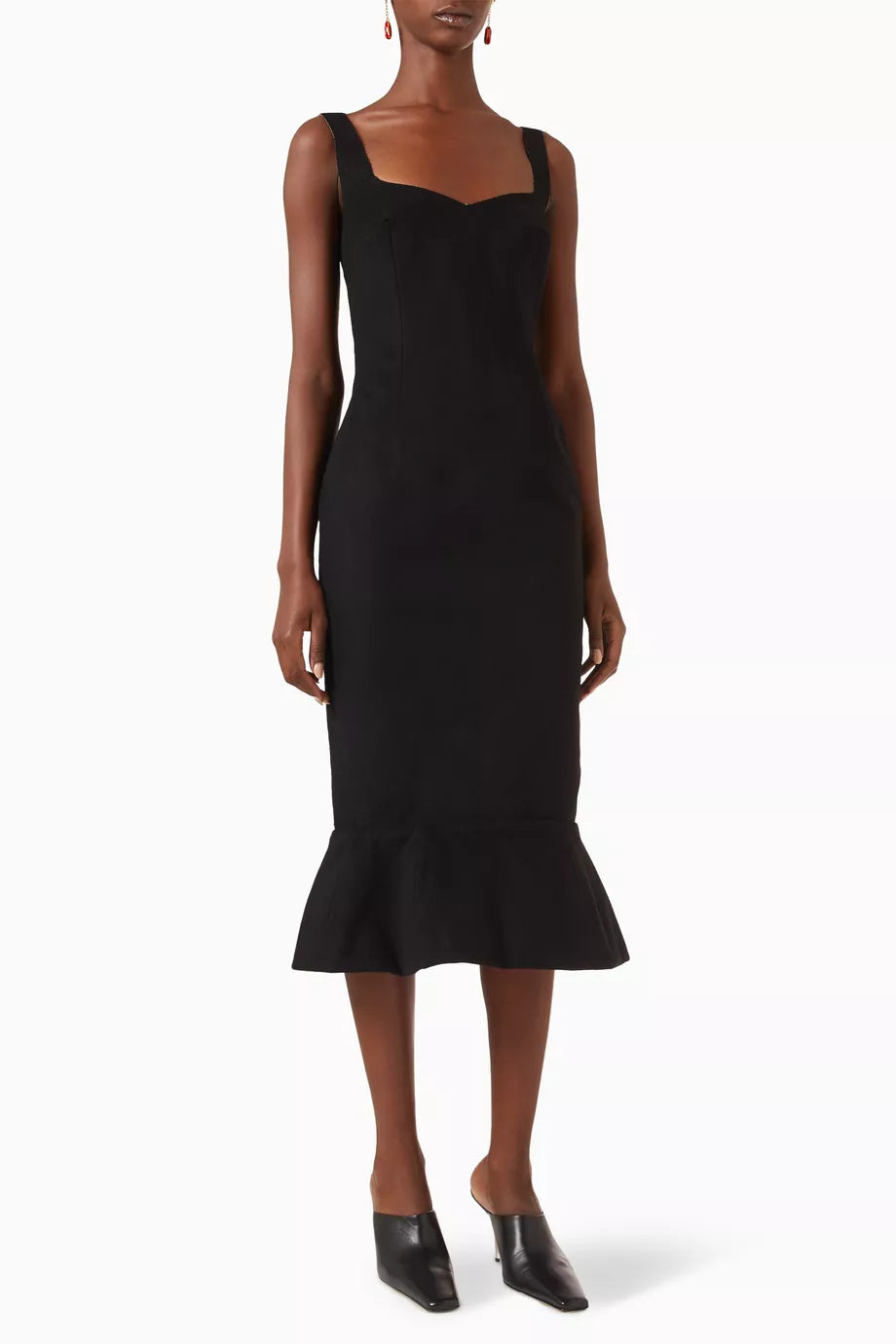 Flared-hem Midi Dress in Wool-blend