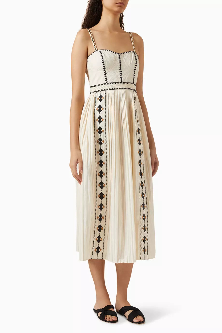 Elin Embroidered Midi Dress in Cotton