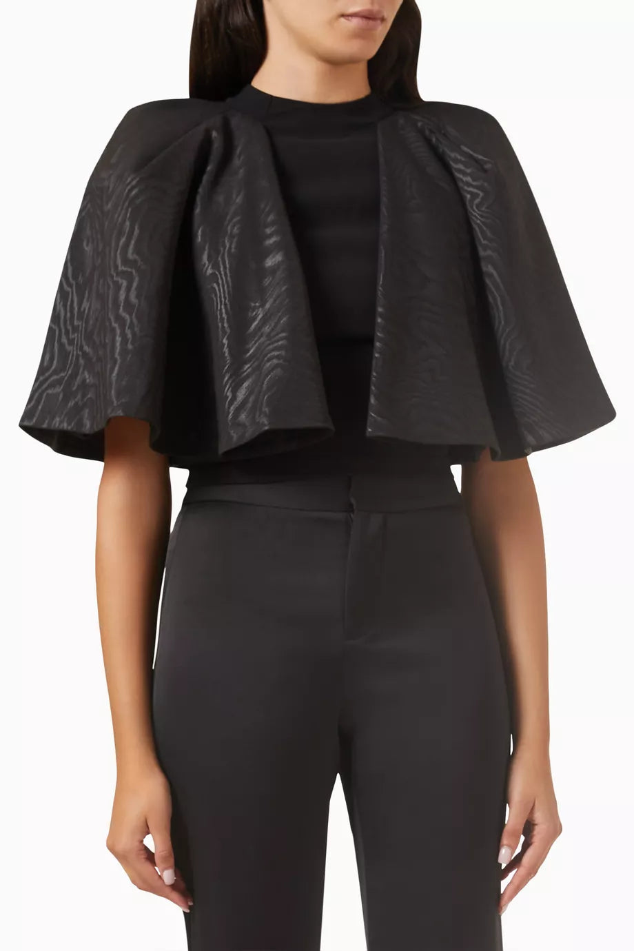 Sergia Pleated Cape-sleeved Top