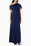 Carlene Shoulder Drape Dress in Crepe