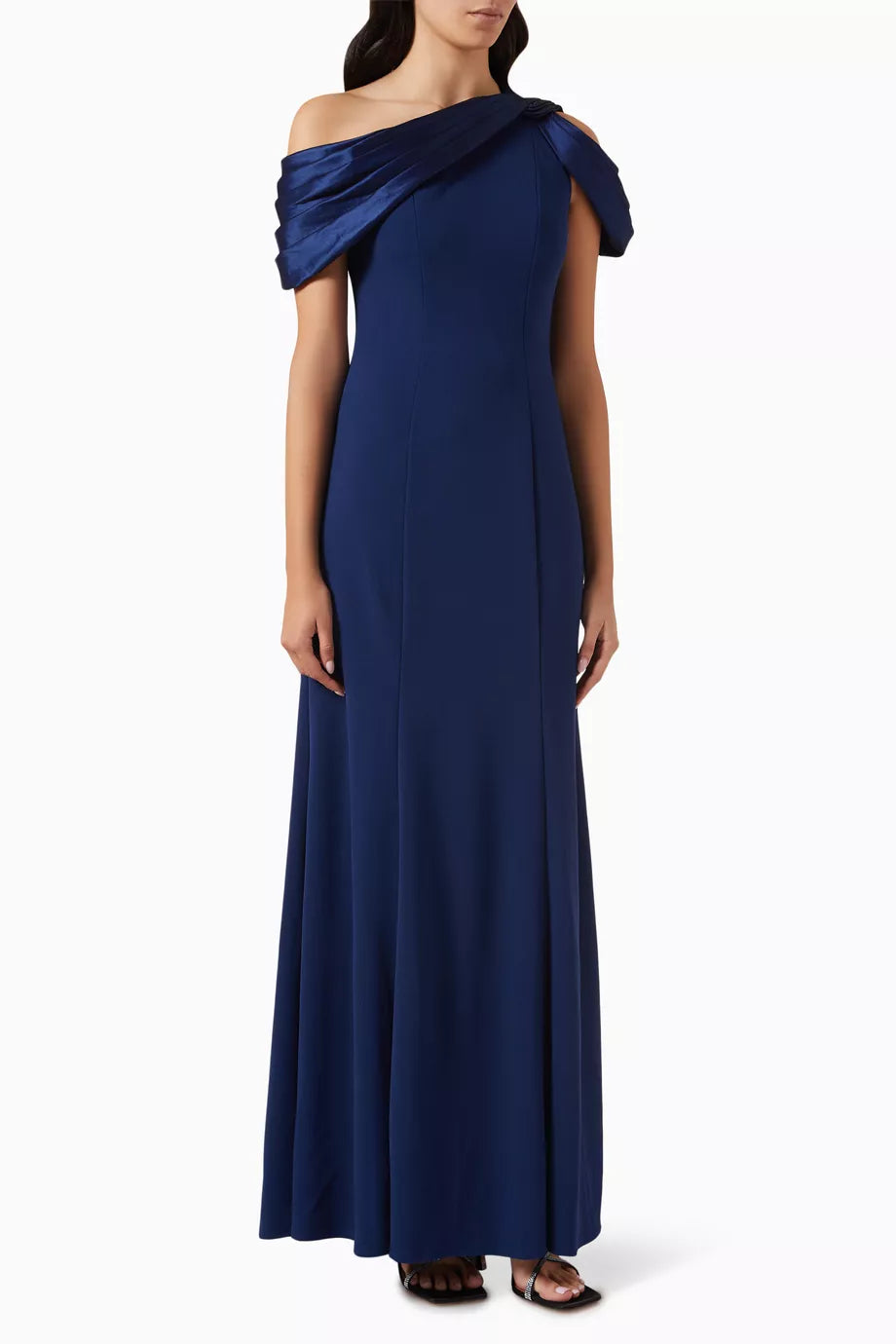 Carlene Shoulder Drape Dress in Crepe