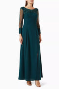 Embroidered Scoop Neckline Maxi Gown