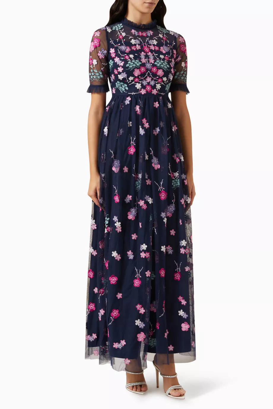 Floral Sequin Embroidered Maxi Dress