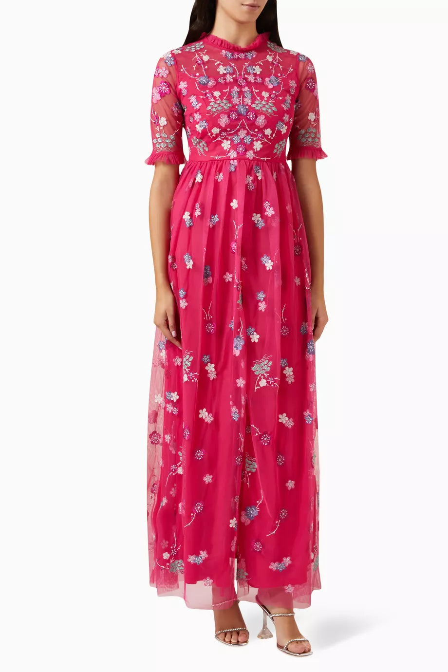 Floral Sequin Embroidered Maxi Dress