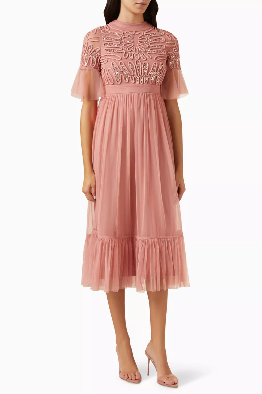 Sequin Embellished Bodice Midi Dress