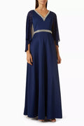 Crystal V-neck Cape-sleeve Gown