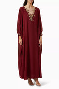 Leaf Trim Neck Jalabiya in Chiffon