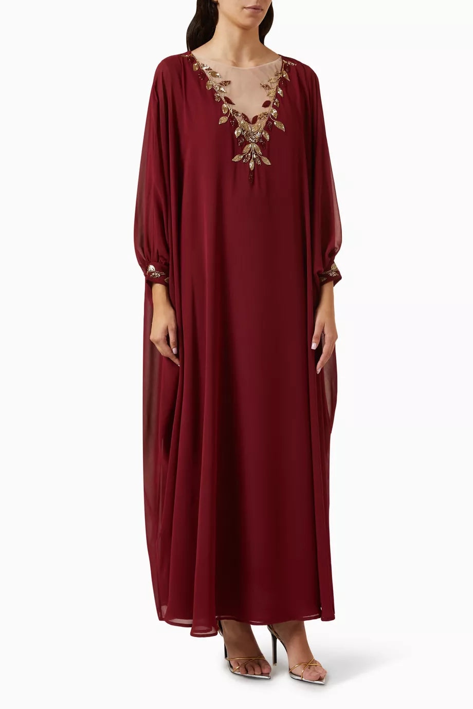 Leaf Trim Neck Jalabiya in Chiffon