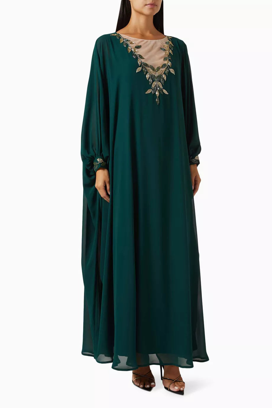 Leaf Trim Neck Jalabiya in Chiffon