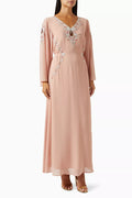 Embroidered V-neck Jalabiya in Chiffon