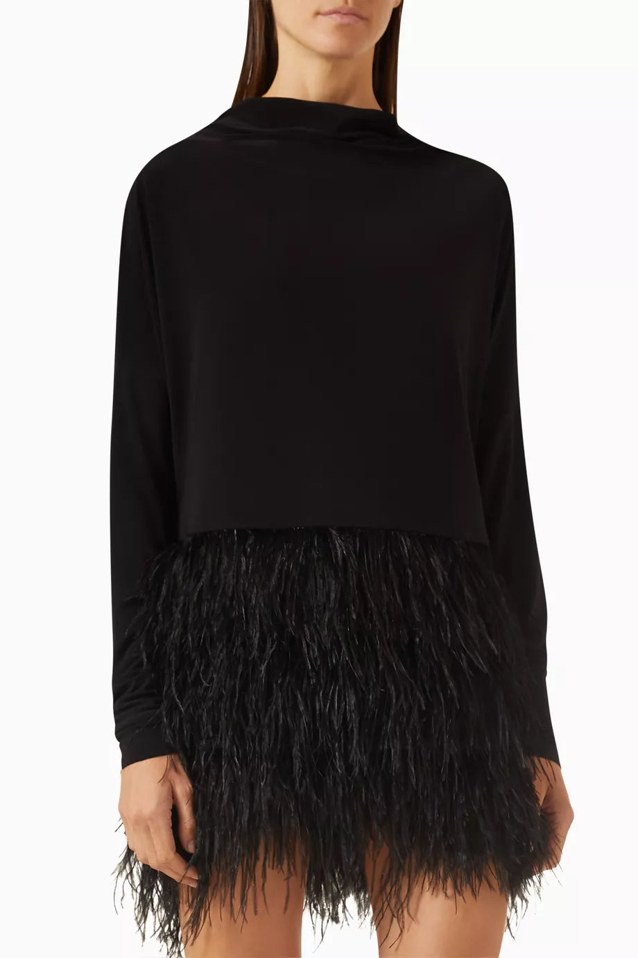 All-in-one Feather-trimmed Mini Dress