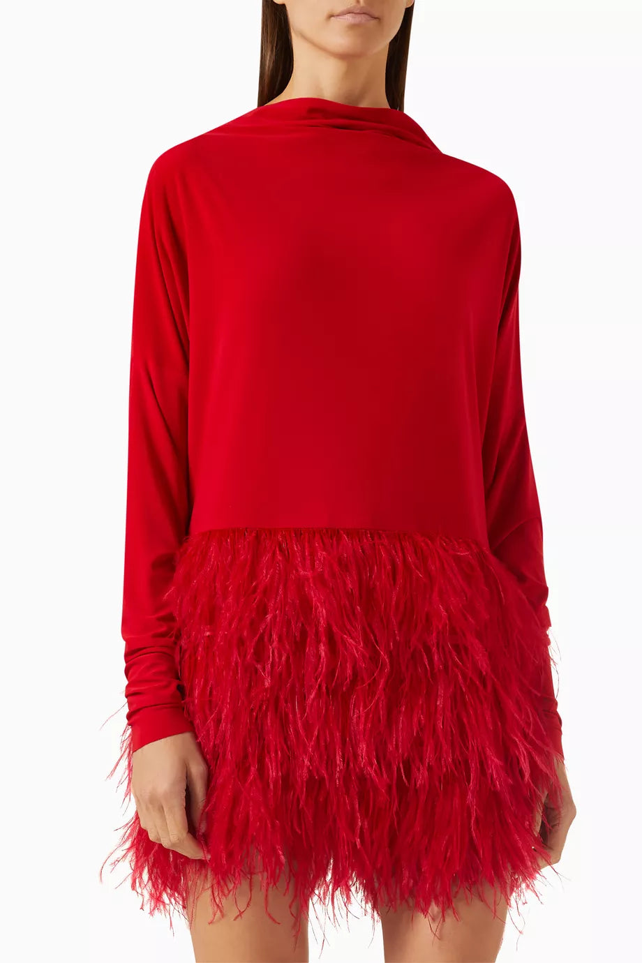 All-in-one Feather-trimmed Mini Dress